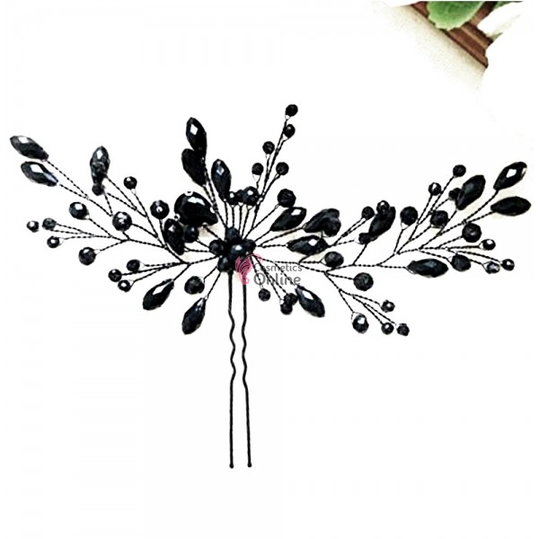 Ac metalic pentru par ACM003FF Negru cu cristale din sticla